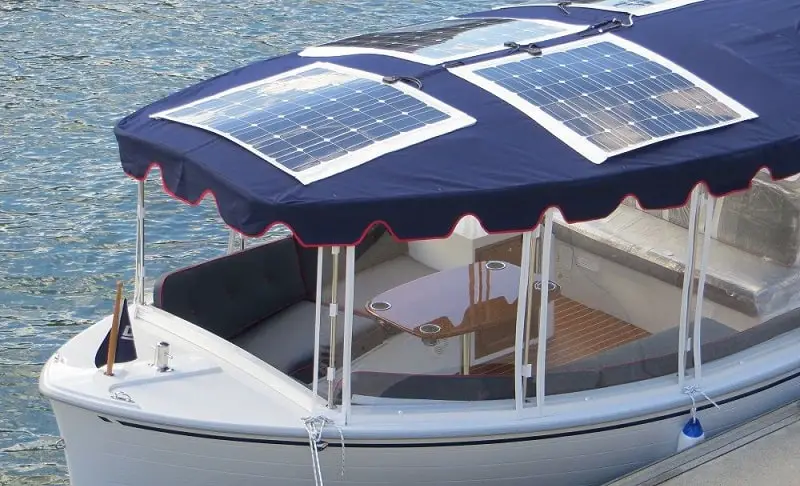 Flexible Solar Panel On Top Of A Boat