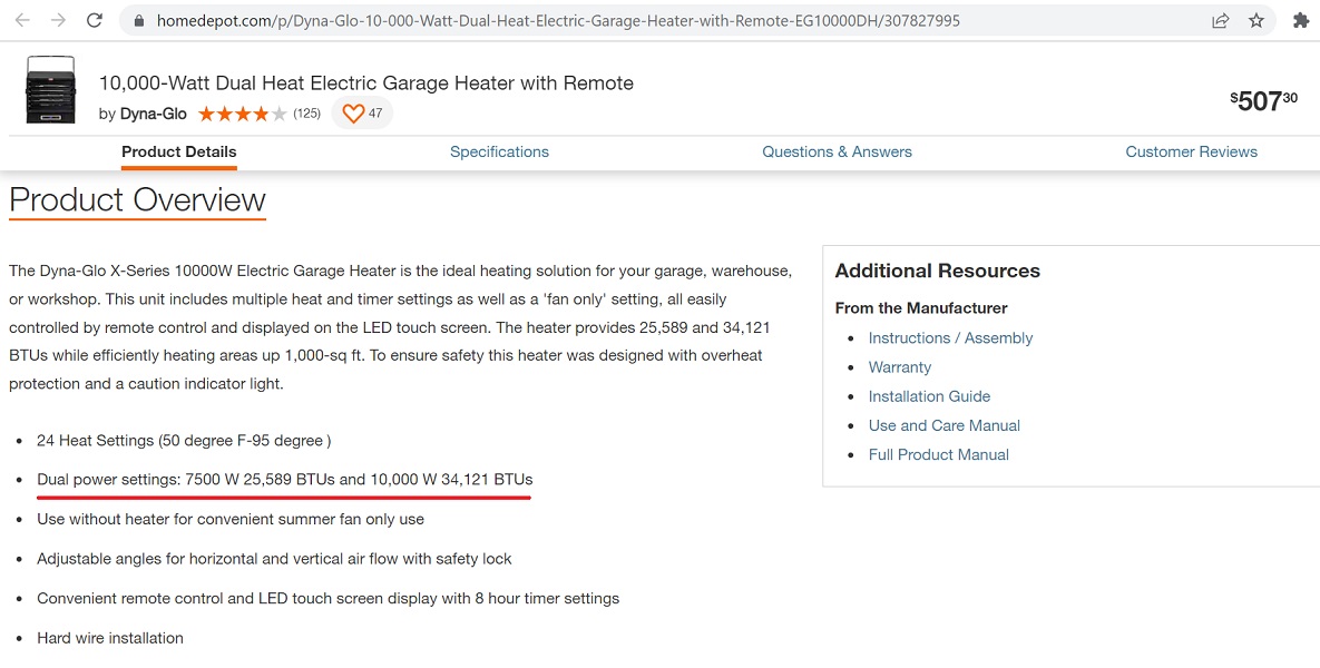 Electric Garage Heater Power Consumption Calculator (All Sizes)