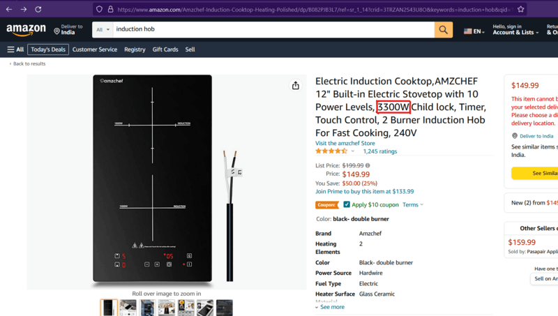 induction hob rated power