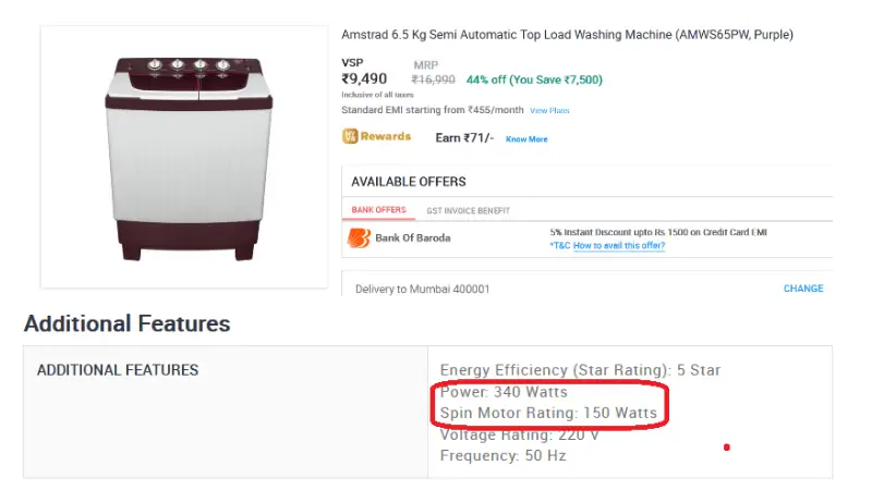 semi-automatic washing machine power consumption per hour
